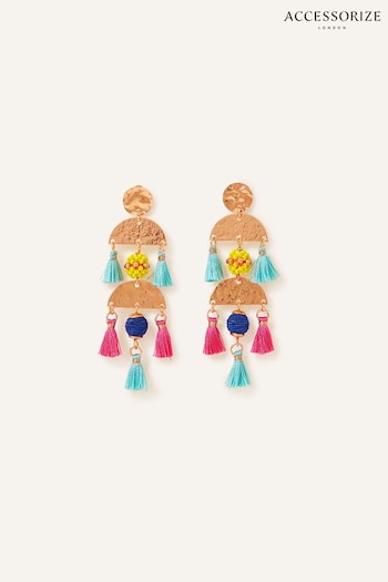 Accessorize Natural Bead and Tassel Long Earrings (N65905) | £14
