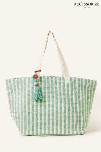 Accessorize Green Stripe Tassel Tote Bag (N65908) | £30