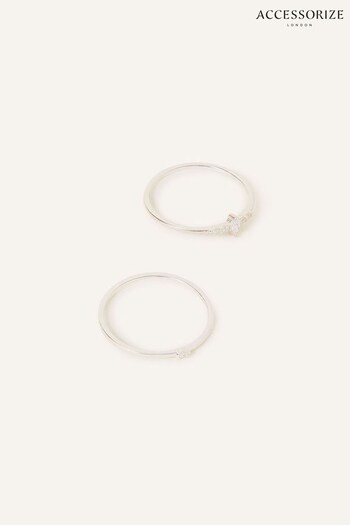 Accessorize Sterling Silver Sparkle Stacking White Rings Set of Two (N65918) | £20