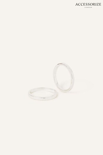 Accessorize Silver Tone Sterling Textured Rings 2 Set (N65922) | £18
