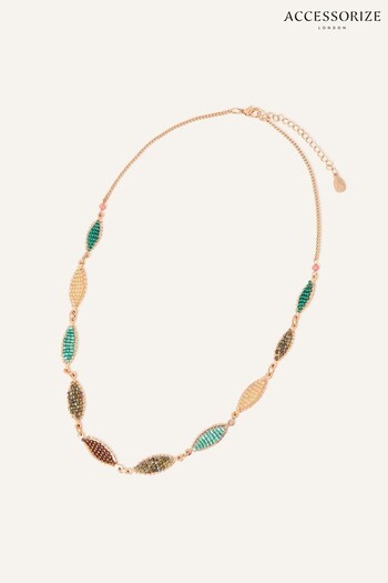 Accessorize Green Beaded Leaf Collar Necklace (N65943) | £14