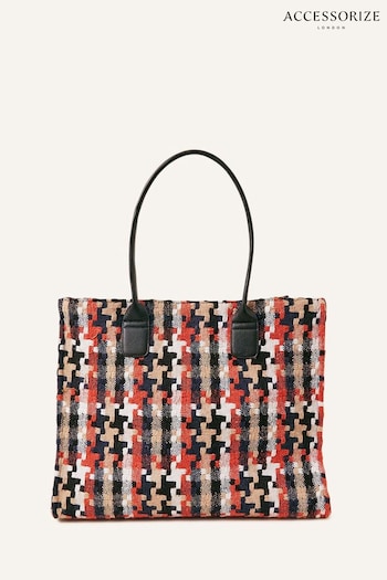 Accessorize Orange Dogtooth Textile Shopper Bag (N65950) | £38