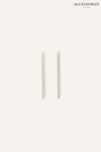 Accessorize Sterling Silver Pave Long Line Drop White Earrings (N65961) | £18