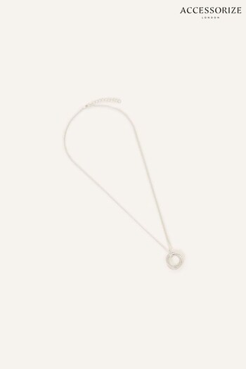 Accessorize Sterling Silver-Plated Sparkle Twist Circle White Necklace (N65966) | £20