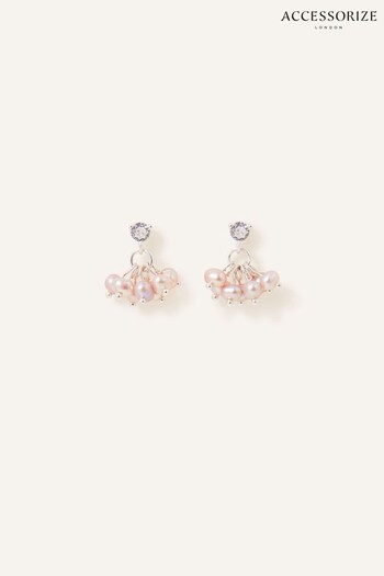 Accessorize Pink Sterling Silver-Plated Pearl Cluster Earrings (N65977) | £18