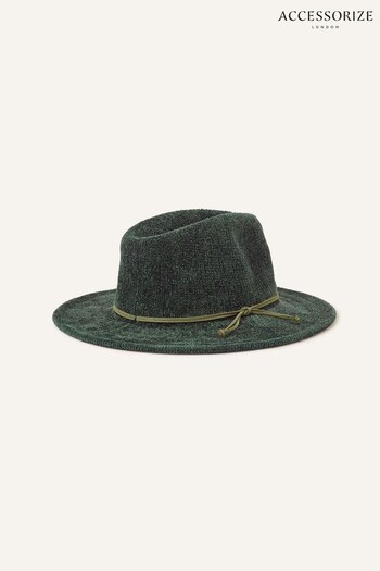 Accessorize Green Chenille Packable Fedora Hat (N65996) | £25