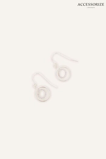 Accessorize Sterling Silver-Plated Circle Drop White Earrings (N66009) | £18