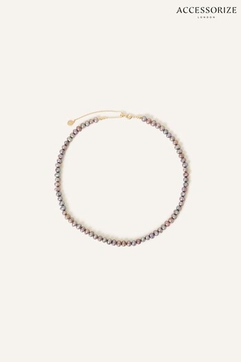 Accessorize Grey Pearl Round 14ct Gold-Plated Necklace (N66011) | £28