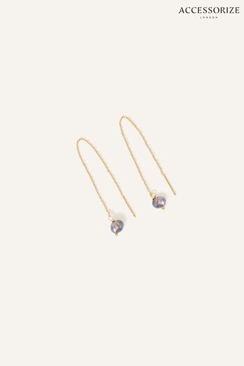 Accessorize Grey 14ct Gold-Plated Threader Pearl Earrings (N66012) | £16