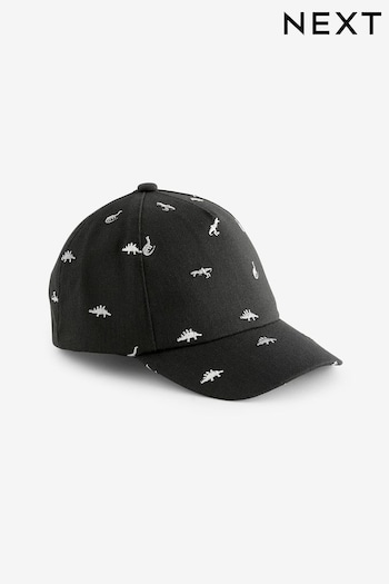 Black Embroidered Dinosaur Baseball Black Cap (3mths-10yrs) (N66100) | £7 - £9