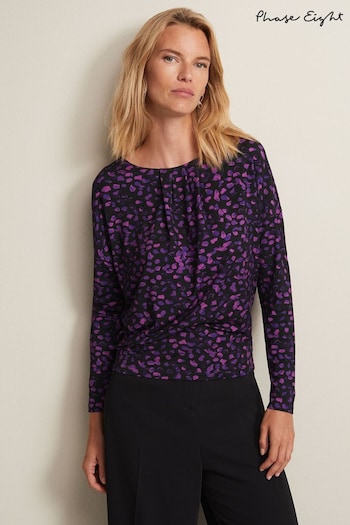 Phase Eight Purple Ronnie Abstract Pleated Top (N66176) | £55