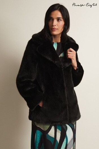 Phase Eight Megan Faux Fur Black Coat (N66185) | £189