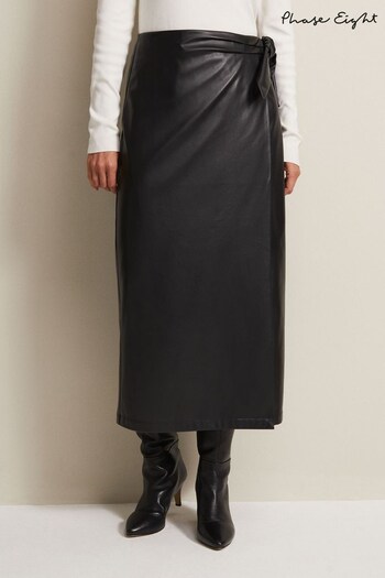 Phase Eight Noha Faux Leather Wrap Maxi Black Skirt (N66190) | £85