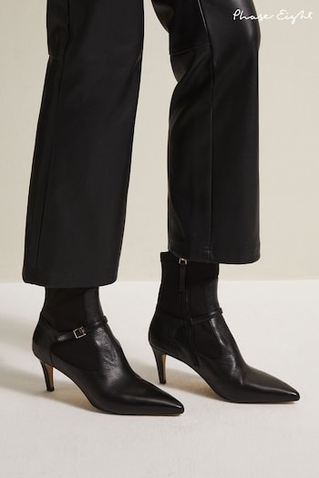Phase Eight Leather Buckle Detail Sock Black Boots (N66194) | £149