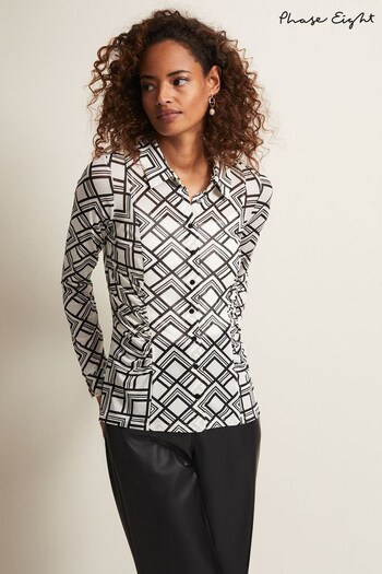 Phase Eight Zaylia Geo Mesh Print Black Shirt (N66217) | £69