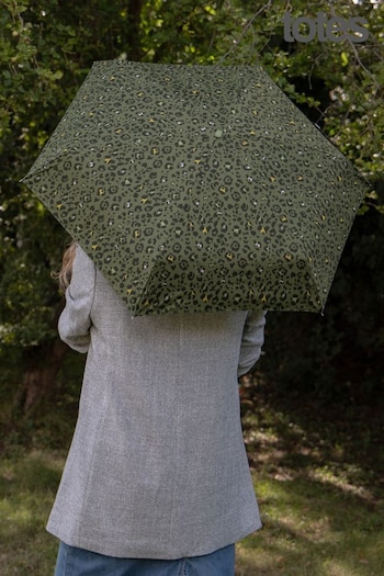 Totes snakeskin-effect Green Eco Compact Flat Panther Print Umbrella (N66228) | £22