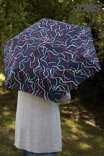 Totes Navy Eco Supermini Ribbons Print Umbrella (N66232) | £14