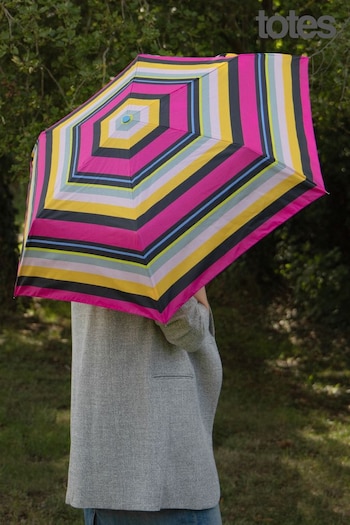 Totes Multi Eco Supermini Magenta Block Stripe Print Umbrella (N66233) | £18