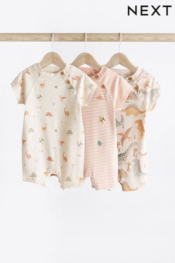 Neutral Dinosaur Baby Jersey Rompers 3 Pack (N66236) | £17 - £21