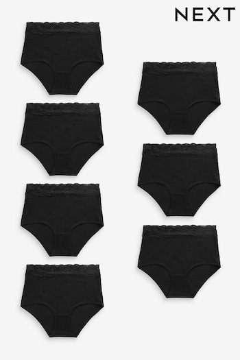 Black Full Brief Cotton and Lace Knickers 7 Pack (N66241) | £28
