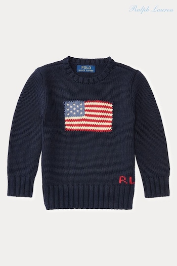 Polo Ralph Lauren Boy Navy Flag Cotton Crewneck Sweater (N66307) | £145 - £149