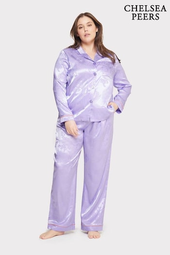 Chelsea Peers Purple Curve Satin Jacquard Dragon Print Long Pyjama Set (N66330) | £60
