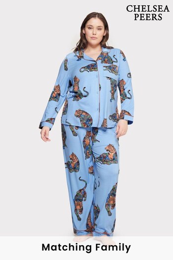 Chelsea Peers Blue Curve Lotus Tiger Print Long Pyjama Set (N66332) | £45