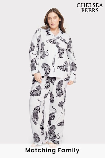 Chelsea Peers White Curve Organic Cotton Lotus Tiger Print Long Pyjama Set (N66333) | £55