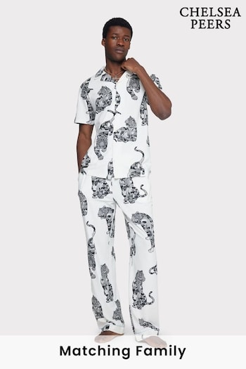 Chelsea Peers White/Black Organic Cotton Lotus Tiger Print Long Pyjama Set (N66347) | £52