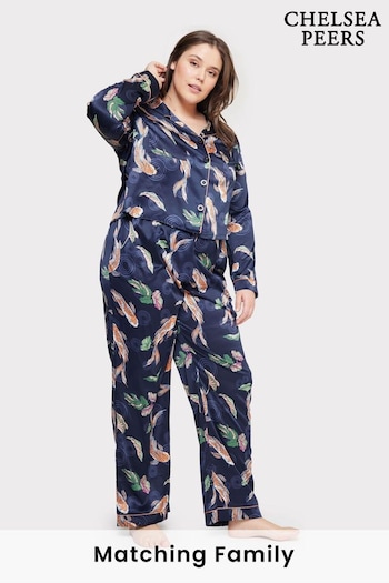 Chelsea Peers Blue Curve Satin Koi Fish Print Long Pyjama Set (N66350) | £55