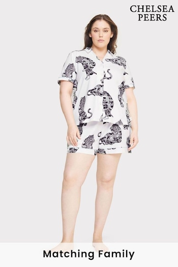 Chelsea Peers White Curve Organic Cotton Lotus Tiger Print Short Pyjama Set (N66351) | £45