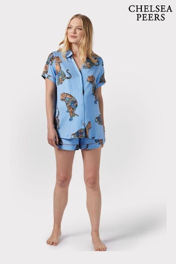 Chelsea Peers Blue Maternity Lotus Tiger Print Short Pyjama Set (N66500) | £32