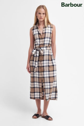 Barbour® Natural Caroline Checked Midi Shirt Dress (N66544) | £100