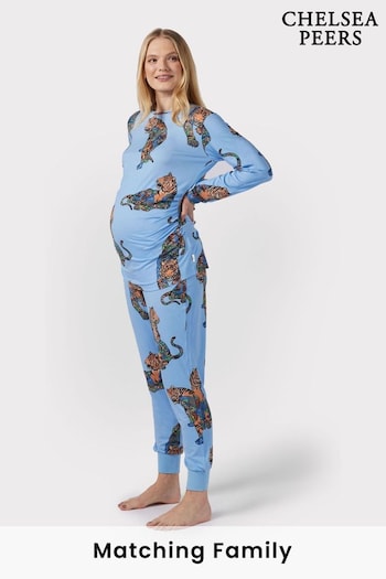 Chelsea Peers Blue Maternity Lotus Tiger Print Long Pyjama Set (N66556) | £38
