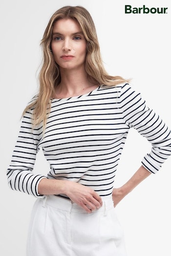 Barbour® White Langton Striped Long Sleeve T-Shirt (N66588) | £50