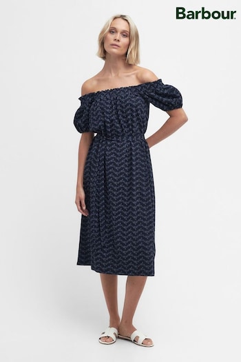 Barbour® Blue Hollowtree Bandeau Puff Sleeve Midi Dress (N66594) | £75