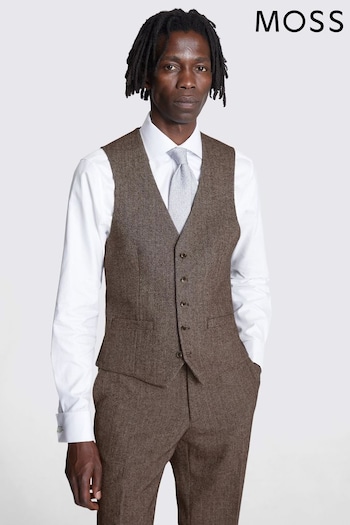 MOSS Slim Fit Brown Tweed Waistcoat (N66700) | £90