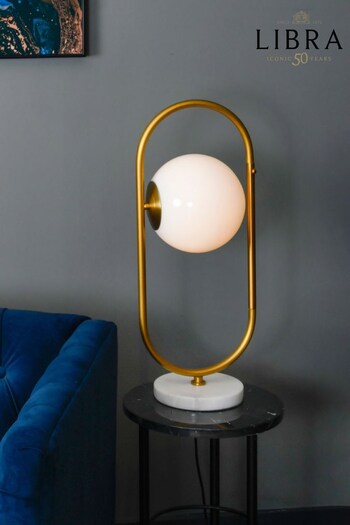 Libra Interiors Brass White Orbital Milk Glass and Marble Table Lamp (N66778) | £145