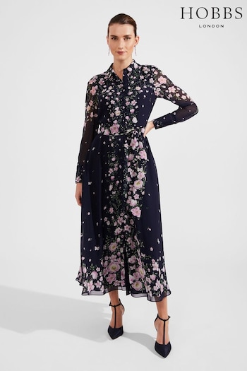 Hobbs Navy Juliet Silk Dress (N66850) | £369