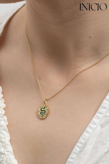 Inicio Gold Plated Serpant Pendant Necklace - Gift Pouch (N66855) | £35