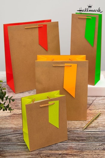 Hallmark Natural Set of 4 Gift Bags Neon Kraft Designs (N66878) | £9