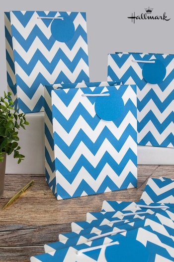 Hallmark Blue Set of 12 Medium Gift Bags In Blue Zig-Zag Design (N66879) | £18