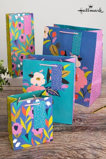 Hallmark Blue Set of 4 Gift Bags In Floral Designs (N66911) | £9