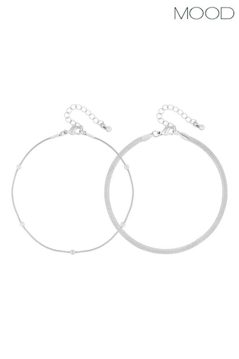 Mood Silver Polished Simple Layered Bracelets 2 Pack (N66935) | £18