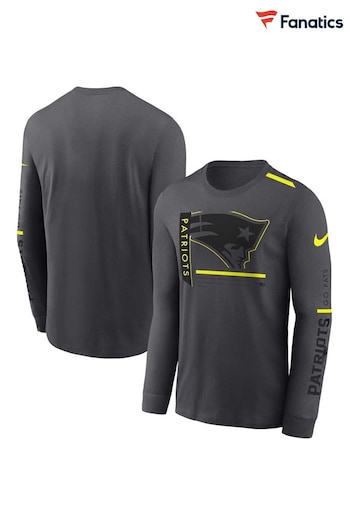 Fanatics Grey NFL New England Patriots VOLT Long Sleeve Dri-FIT Cotton T-Shirt (N67366) | £45