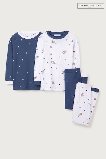 The White Company Organic Cotton Slim Fit Rocket And Star White Pyjamas Set Of Two (N67443) | £32 - £36