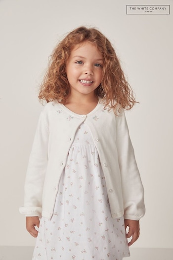 gifts & flowers Organic Cotton Floral Embroidered White Cardigan (N67461) | £32 - £34