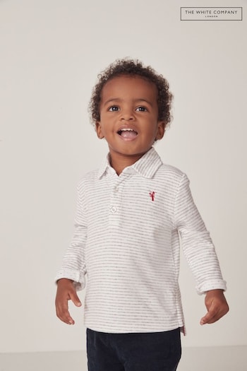 The White Company Organic Cotton Stripe Embroidered Lobster Polo Shirt White (N67470) | £22 - £24