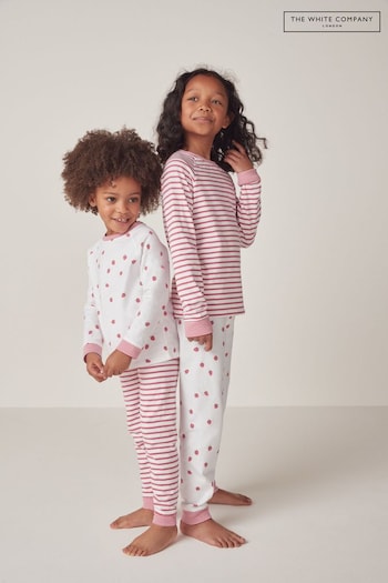 The White Company Organic Cotton Strawberry And Stripe White Pyjamas 2 Pack (N67500) | £32 - £36