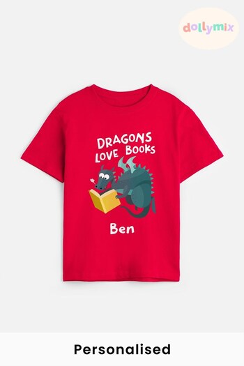 Personalised Reading Dragon Boys T-Shirt by Dollymix (N67501) | £17